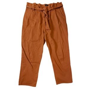 High Waist Bag Pants with waist tie - burnt orange